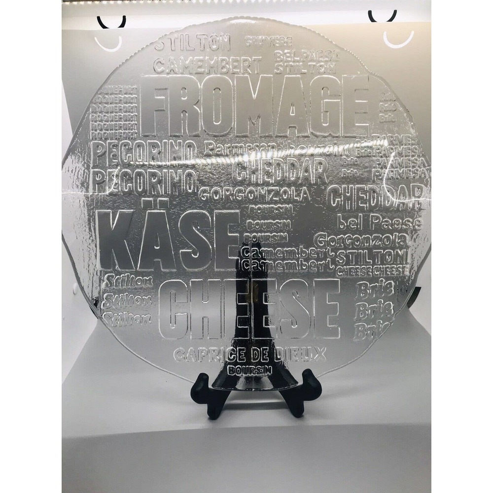 ROYAL KRONA GLASS CHEESE PLATTER - RAISED CHEESE NAME PATTERN